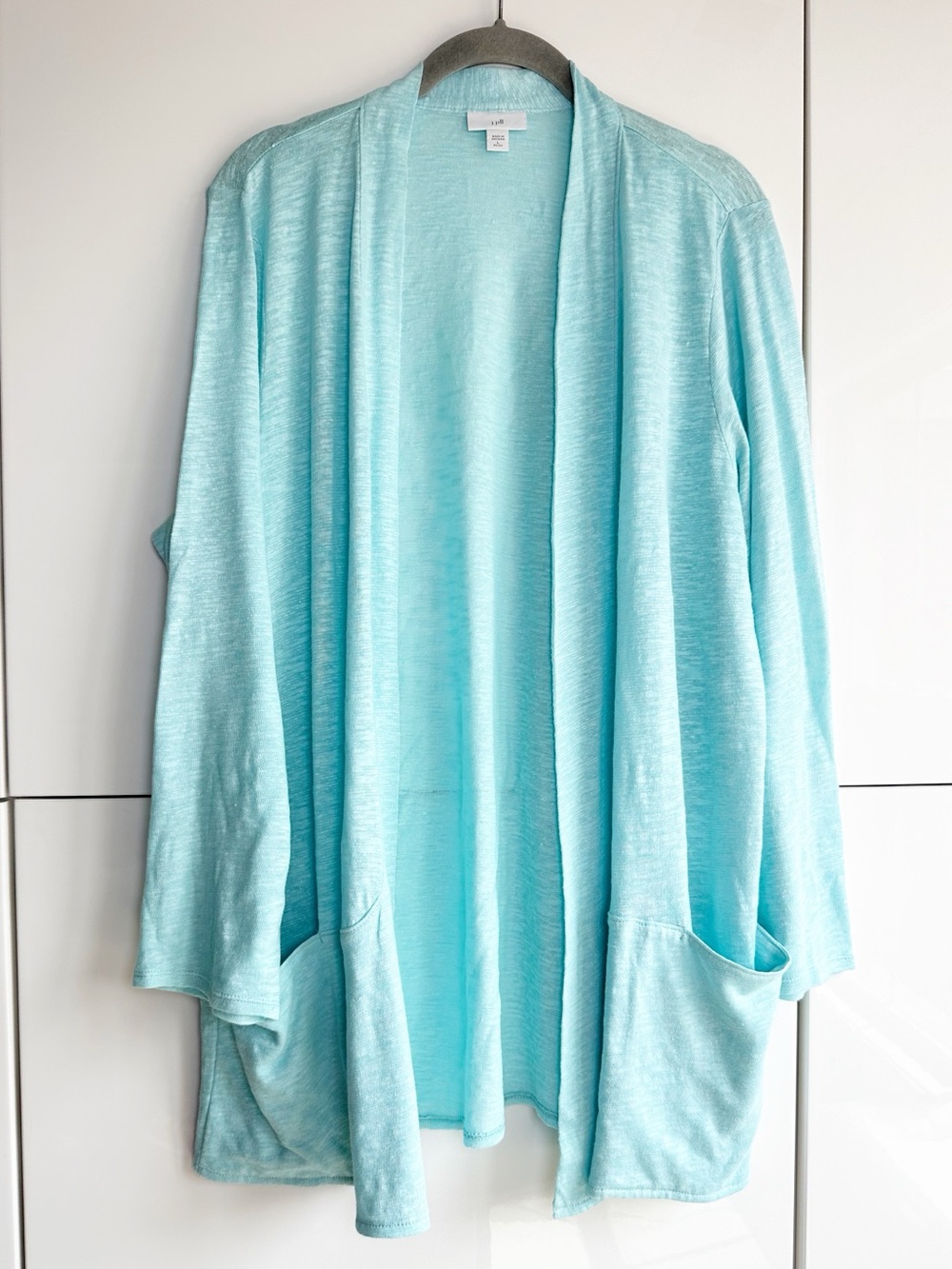 J. Jill Linen Cotton Lightweight Cardigan Aqua Blue Large Petite Summer